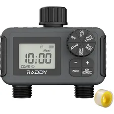 Raddy WS-5 Bewässerungscomputer 2 Ausgängen, Wassertimer für Gartenschlauch, Bewässerungstimer für Gartenbewässerung, Regenverzögerung/manuelles/automatisches Sprinklertimer