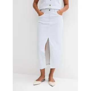 Jeansrock BONPRIX, Damen, Gr. 52, weiß (weiß gestreift (länge: regulär)), Obermaterial: 98% Baumwolle, 2% Elasthan, gerade 7/8-Länge, Röcke Jeansrock, gerade Passform, mit Elasthan-Anteil, aus Baumwollmaterial, Midi-Länge