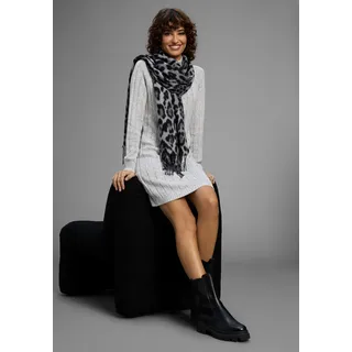 Modeschal LAURA SCOTT, Damen, grau, schwarz, Web, Obermaterial: 100% Polyester, gemustert, Modetücher Modeschal, im trendigen Leopard-Design mit Fransen - NEW