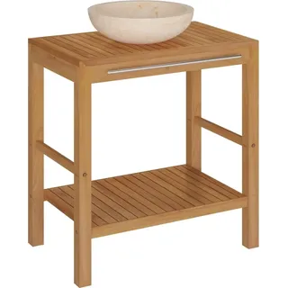 vidaXL Waschtisch Massivholz Teak mit Waschbecken Marmor Creme - Braun