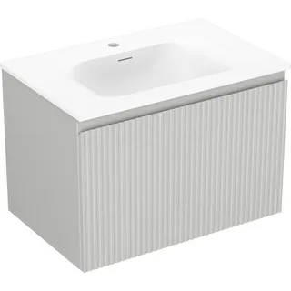 Mexen Rivel Badezimmerunterschrank 70 cm mit Waschbecken Vela, 1 Schublade, gerillt, grau matt/weiß matt - 91A20-07047-1-BF62-W?