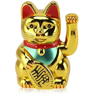 Glückskatze Mit Winkearm, Chinesische Glückskatzenverzierung,Solarbetrieben, Süße Winkekatze,Solarbetriebene Kawaii Winkende Arm Katze,Glückskatze,Einladender Maneki Neko Mit Winkearm, 5 Zoll (Gold)