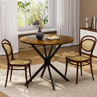 MODFU Vintage-Esstisch Küchentisch mit stabilen Metallbeinen,Esszimmertisch Beistelltisch mit vielseitige Verwendung und verstellbare Füße,Braun und Schwarz - Braun
