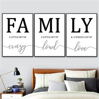 TROYSINC 3er Poster Set Wandbild Bilder Nordische FAMILY Buchstaben-Dekorationsbilder für Wohnzimmer & Schlafzimmer, 3-teiliges Leinwandbild Set mit Familienmotto Wanddekoration (30x40cm)