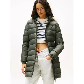 Tommy Hilfiger Tommy Jeans Damen, Daunenmantel Essential Hooded Down Coat mit Kunstpelz, grün (pewter Green), S
