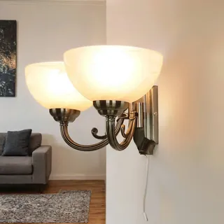 Edle Wandleuchte Landhaus Stil in Bronze Alabaster Glas Wohnzimmer Flur Lampe