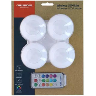 Grundig Kabelloses LED Lampenset – Nachttischlampe mit Fernbedienung – LED Tischlampe Selbstklebend – Nachtlicht mit Farbwechsel – Batteriebetrieb – 4er Set