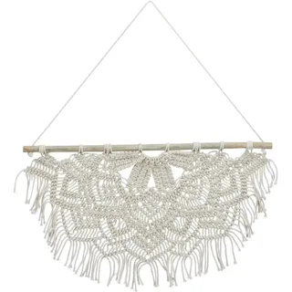Relaxdays Makramee Wandbehang, handgefertigt, Boho Style, Wanddeko, H x B: 65 x 60,5 cm, Baumwolle & Holz, creme