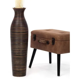 Leewadee Große Deko Bodenvase Für Dekozweige, Hohe Standvase Für Pampasgras, Design Holzvase, 65 cm, Braun