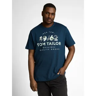 T-Shirt TOM TAILOR PLUS, Herren, Gr. 5XL, navy blau petrol injected, Single Jersey, Obermaterial: 100% Baumwolle, bedruckt, regular fit normal, Rundhals, gerader Abschluss, Shirts T-Shirt, mit Logo Print