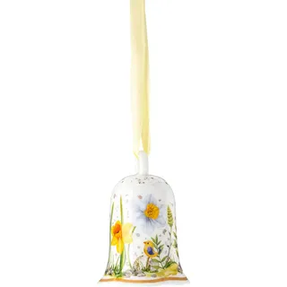 Hutschenreuther Porzellan-Blütenglocke 2025, Porzellanglocke zum Aufhängen, Ø 5 cm x H 7,2 cm, Sammeledition Ostern, Porzellan Mehrfarbig, Motiv Frühlingsmelodie