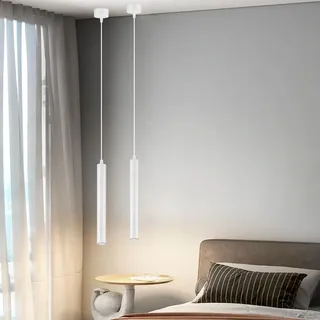 HOTUT Pendelleuchte Modern Zylinder,2 Stück Zylinder Hängelampe,Höhenverstellbar Aluminium Kronleuchter,Hängeleuchte lang für Küche Esszimmer Nachttisch Schlafzimmer Bar,30cm,Weiß