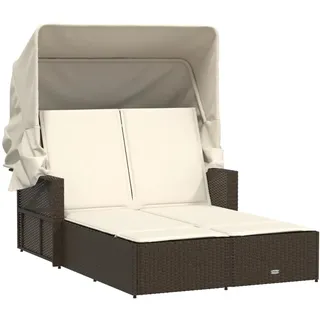 vidaXL Doppel-Sonnenliege mit Dach und Auflagen Braun Poly Rattan - Braun
