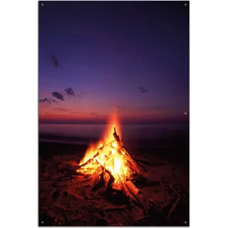 Wallario Outdoor-Poster für Garten oder Balkon, Motiv Lagerfeuer am Strand, in ca. 61 x 91,50 cm - Schwarz