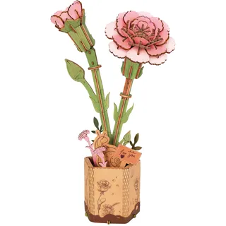 Rolife 3D Puzzle Blumen Blumenstrauß hölzerne Blüte Handwerk Modell Kits für Erwachsene Ewige Blumen romantisches Geschenk für ihren Geburtstag/Valentinstag/Muttertag (Rosa Nelke)