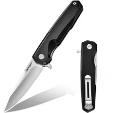 TONIFE Vision Klappmesser Outdoor Messer mit 8Cr14MoV Klinge und Aluminium Griff Survival Messer mit Taschenclip Bushcraft Messer (Schwarz - Satin)