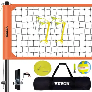 Vevor Höhenverstellbares Volleyballnetz Set, 9,7 x 2,4 m Tragbarer Beachvolleyball-Netz, Orange Faltbar Mit Volleyball & Tragetasche, Für Garten, Strand