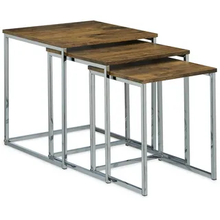 Relaxdays Beistelltische 3er Set, Metallbeine Braun,Silber