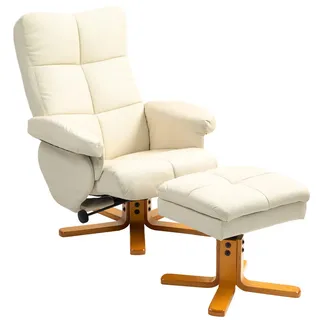 Homcom Relaxsessel mit Hocker, Stauraum, Fernsehsessel mit Liegefunktion, Cremeweiß , Kunststoff , Füllung: Schaumstoff,Schaumstoff , einzeln stellbar , 86x99x80 cm , Wohnzimmer, Sessel, Relaxsessel