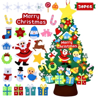 Filz-Weihnachtsbaum, DIY Filz-Weihnachtsbaum für Kleinkinder mit 30pcs Xmas Ornament, 3.35ft DIY Filz-Weihnachtsbaum-Set für Kinder, handgefertigte Neujahrs-Weihnachts-Tür-Wand hängen Dekorationen