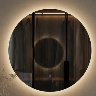 Planetmöbel NOVA Spiegel mit Beleuchtung rund, Spiegel mit LED-Licht, Dekorativer Wandspiegel ohne Rahmen, Dimm-Funktion, 4200k neutralweißes Licht, 60 x 60 cm