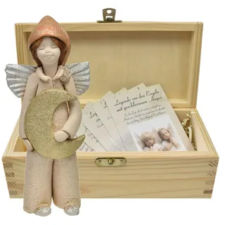 butterfly Engel Figur für Innenbereich Mond Nachtwächter Deko Handarbeit Schutzengel Keramik Natur Holz Box Geschenk Taufe Kommunion Geburtstag