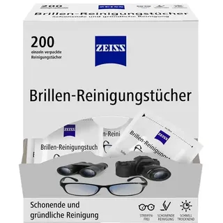 Zeiss Brillen-Reinigungst?cher mit Alkohol 200 St?ck zur schonenden & gr?ndlichen Reinigung Ihrer Brillengl?ser - jedes Tuch einzeln verpackt - ideal f?r unterwegs oder auf Reisen