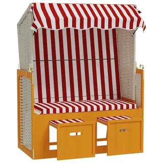 vidaXL Strandkorb mit Dach Poly Rattan und Massivholz Rot & Weiß - Rot