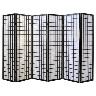 Homestyle4u 275, Paravent Raumteiler 6 teilig Holz Schwarz Sichtschutz Raumtrenner Reispapier Weiß Höhe 175 cm