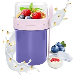 Herbruikbare Mueslikom To Go 250 + 450 ml, Yoghurtpot mit Löffel, Nachtschälkocher für Haferflocken, Slabeker für Muesli, Yogurt, Salat, Smoothie.