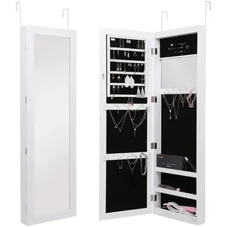 BAKAJI Schmuckkästchen für Wand oder Hinter Schränkchen Schmuckschrank Schmuckschrank mit Türen und Spiegel innen Schrank Schmuckschrank Farbe weiß (Paola)