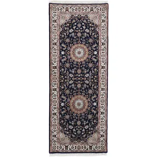 Orientteppich WOVEN ARTS "Nain, auch als Läufer", blau, B:80cm H:15mm L:250cm, Wolle, Teppiche, Orientteppich, handgeknüpft, mit Fransen, reine Wolle, Wohnzimmer