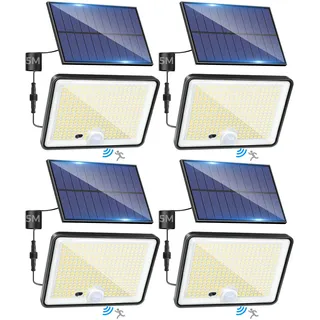 LOTMOS 4 Stück Solarlampen für Außen mit Bewegungsmelder, 342 LED Aussenleuchte Solar IP65 Wasserdicht Solarleuchte 3 Modi Strahler mit Fernbedienung, Solar Lampe Outdoor für Garten Garage Aussen