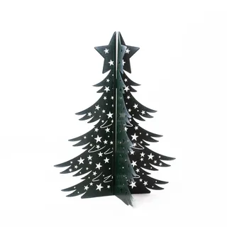 3D-Weihnachtsbaum aus pulverbeschichtetem Stahl H54 cm – Faltbare Metall-Dekoration mit Scharnieren, schwarz mit Glitzer