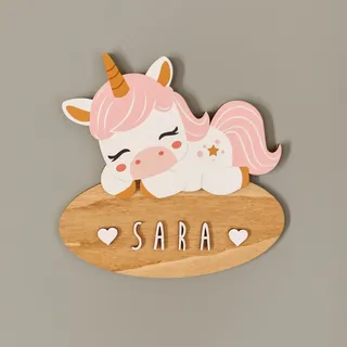 Wondee Personalisierbares und dekoratives Einhorn Schild für Kinderzimmer, Personalisierter Holz name, Originelle Personalisierte Geschenke Baby Madchen un Jungen, Taufgeschenke und Neugeborene