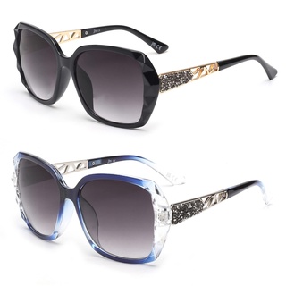 JM Übergroße quadratische Sonnenbrille mit funkelndem Verbundstoff, glänzender Rahmen, Sonnenbrille für Damen, UV-Schutz, Outdoor, Schwarz + transparentes Blau