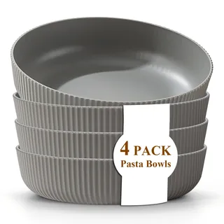 Kyraton Pasta-Schalen Set von 4, Unzerbrechliche Kunststoff-Schalen für Suppe, Salat und Pasta, 1,1L - Ideal für zu Hause, Restaurant, Camping und Picknick​ (Grau)