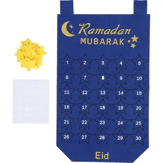 Eid Mubarak Adventskalender zum Aufhängen, Stoff, Countdown, Datumsanzeige, Ramadan-Dekoration, Blau