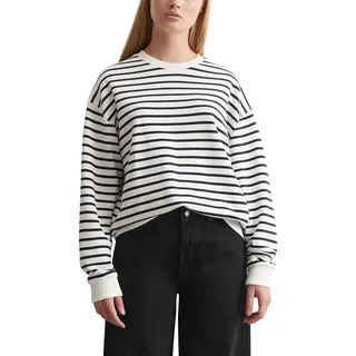 Marc O'Polo Denim Damen Sweatshirt aus Bio-Baumwolle gestreift, Blau (Dark Blue Multi 01), XXS