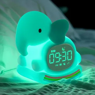 Yiliaw Grüner Elefant Kinderwecker mit Nachtlicht – Schlaftrainer & Aufwachuhr, wiederaufladbare Silikonlampe für Schlafzimmer, Perfekter Schlafbegleiter für Jungen & Mädchen