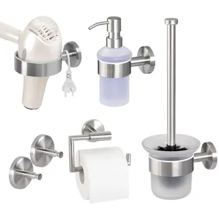 bremermann Badezimmer-Zubehör-Set Piazza 5tlg, Edelstahl, matt , Silberfarben , Metall , 14.5x35x11.5 cm , Badezimmer, WC Ausstattung, Toilettenpapierhalter