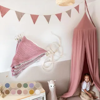 LILIMAUS Wimpelkette Stoff [in 12 Farben] Wimpelkette Kinderzimmer - 100% Baumwolle Handmade Girlande Stoff - Wimpelkette Musselin - Hausbett Deko Mädchen & Jungen - Girlande für Babyzimmer