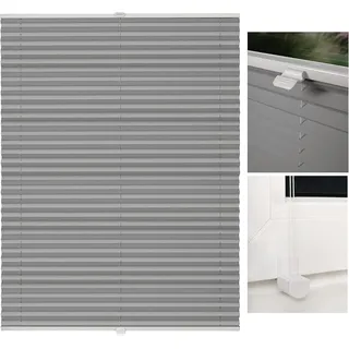 Blickdichtes, lichtdurchlässiges Plissee ohne Bohren mit Klemmfix, Faltrollo und Jalousie für Fenster und Türen, Sicht- und Sonnenschutz, Hellgrau, 95x210 cm - Beige