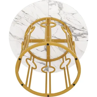 okwish Esstisch Rund Küchentisch für Esszimmer und Wohnzimmer 100 x 100 cm Gold/Weiß