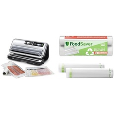 FoodSaver Vakuumiergerät für Lebensmittel | Vollautomatischer Vakuumierer mit Rollenaufbewahrung & Schneidevorrichtung | Enthält sortierte Vakuumbeutel + Plastic, Recycelbare Rollen