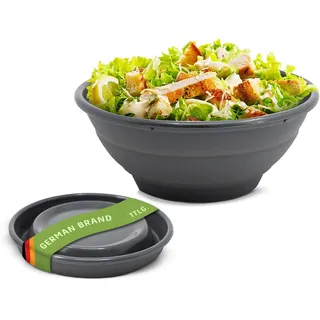 Coolinato Faltbare Schüssel aus Silikon, 24 cm, grau, Faltschüssel zum Aufbewahren, Servieren und Frischhalten, Salat Schüssel für Küche und Camping