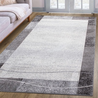 oKu-Tex Teppich Webteppich für Wohnzimmer, Flur, Schlafzimmer Teppichläufer, Brücke Hellgrau Modern geometrisches Design Öko-Tex 100 Größe 80 x 150 cm 30181grau080150