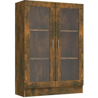 vidaXL Vitrinenschrank mit 3 Fächern, 2 Glastüren 82,5/30,5/115 cm aus Holzwerkstoff Räuchereiche Dekor , Dunkelbraun , Strukturbuche , Rechteckig , 82.5x115x30.5 cm , Esszimmer, Vitrinen, Vitrinenschränke