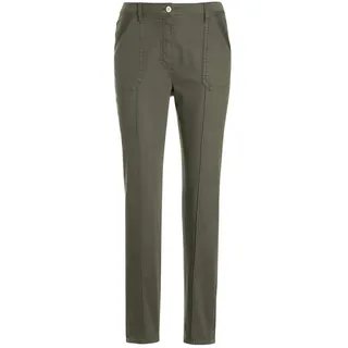 Stoffhose GOLDNER "Kurzgröße Grüne, konische Hose SARA, sportiv", Damen, Gr. 21, K-Gr, grün (khaki), Obermaterial: 61% Lyocell CLY. 36% Baumwolle CO. 3% Elasthan EL., gerade, Hosen Stoffhose, Aufgesetzte Eingrifftaschen
