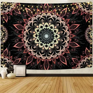 Yugarlibi Mandala Wandbehang Wandteppich Indisch Böhmisch Hippie Wandtuch Wand Deokration Rosa Lotos Tapisserie Ästhetisch für Zimmer Wohnheim Schlafazimmer, 210x150cm